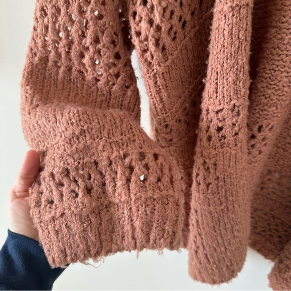 Rag Poets Slouchy Cable Knit Cardigan Oversized Open Front Mauve Pink Boho Beach - Picture 3 of 11